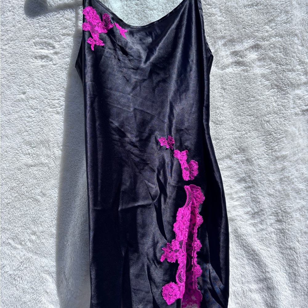Victoria's Secret Black Slip with Pink Lace Details